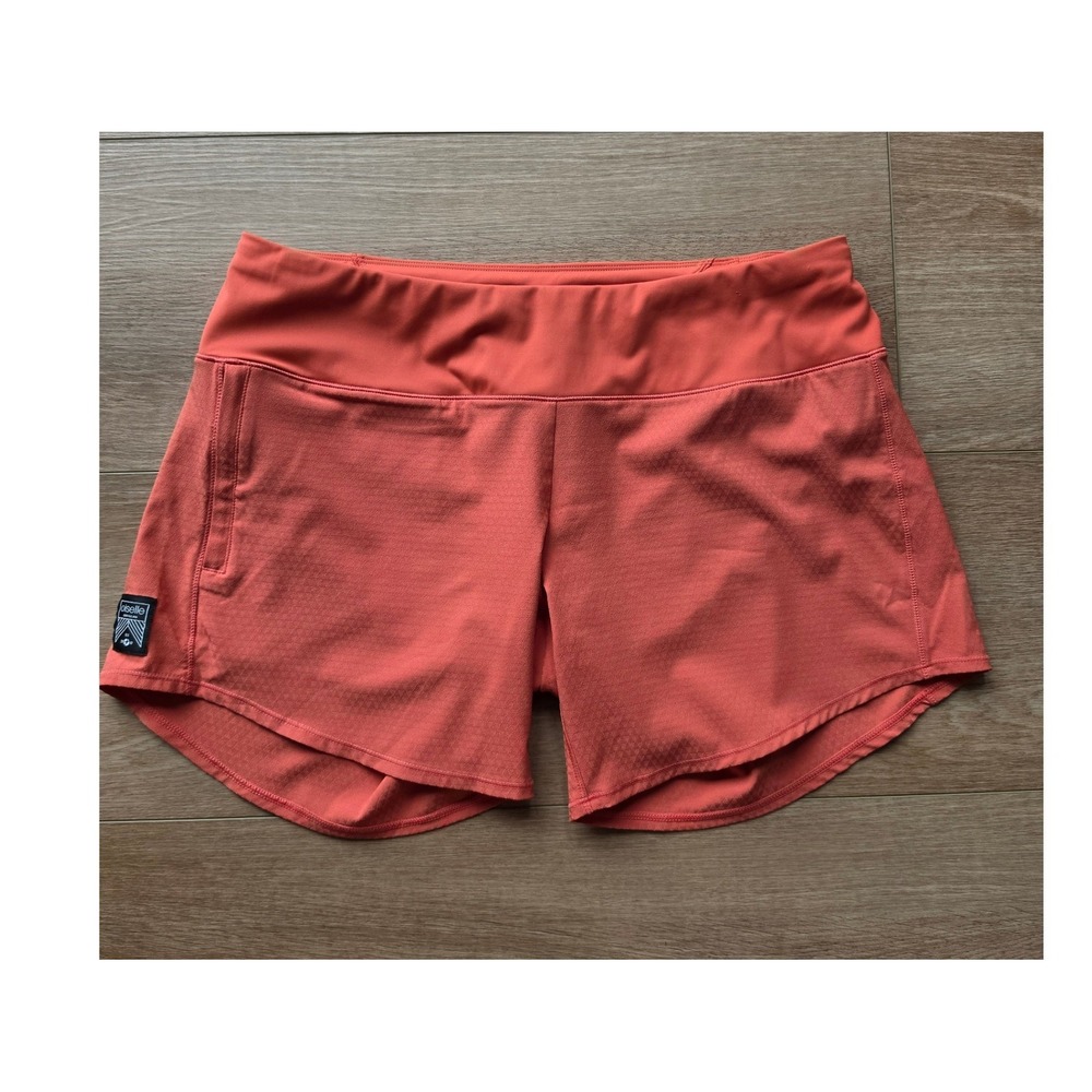 Oiselle Womens Running Shorts Coral Textured Zip Pocket Size 8